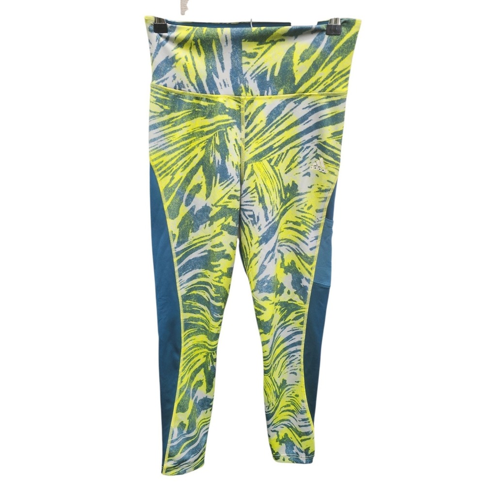 Adidas Aeroready Primegreen High Rise 7/8 Leggings Yellow Teal Print Womens S